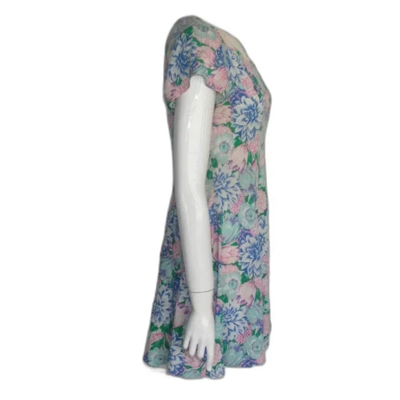 VINTAGE Skater MIni Dress, S, Multicolor Floral, Short sleeves, Square neck - Picture 7 of 13